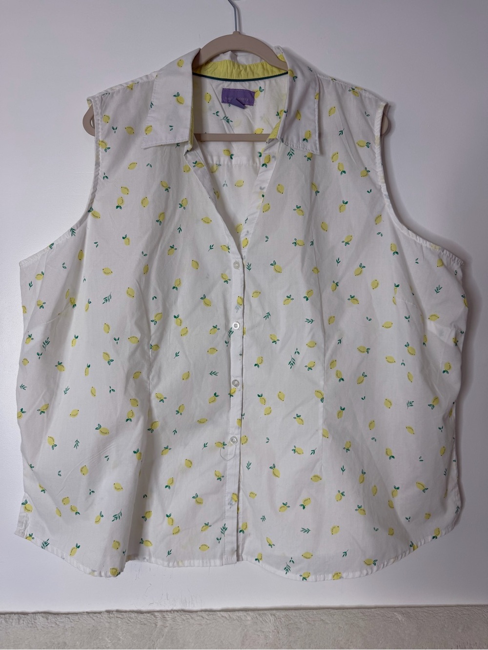Laura Scott Lemon Button Down Sleeveless Shirt Womens Plus Size 3X